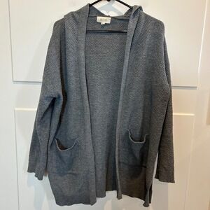 Becool Womens Gray Textured Waffle‎ Knit Hooded Open Front Cardigan Sweater L